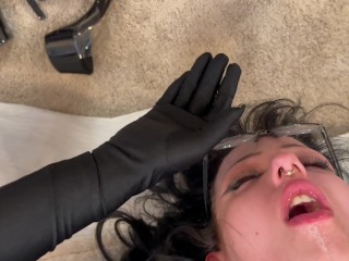 Submissive School Girl Gets First Facial All On Glasses By HUGE Cock