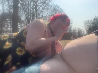 outdoor blowjob with her smoking