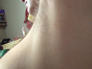 Blonde hairy armpit hair showing in armchair