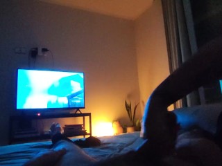 POV my girlfriend gives me a handjob before going to bed