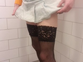 Jerk dick in women's clothing and cum profusely