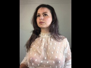 Braless at work in a sheer top, the boss doesn’t mind.