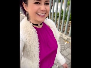 Bouncing Boob and hard pokies as I walk Braless to the coffee shop