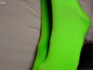 Neon Knee Socks Taste Better With A Big Load Of Cum!