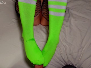 Neon Knee Socks Taste Better With A Big Load Of Cum!