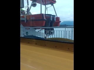 Horny milf rubs pussy on public ferry boat