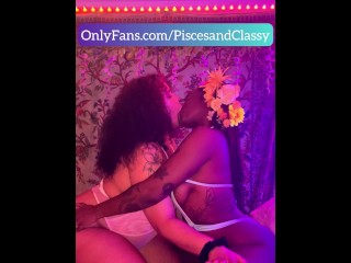 Latina and Ebony lesbian couple makeout and suck each other’s tits!