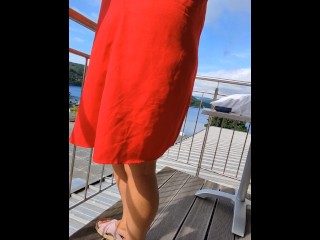 my darling wife shows off her natural hairy pussy and asshole in public on the balcony