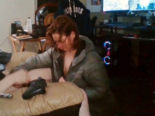 Heather Kane Milks in College Dorm wearing Gray Northface!