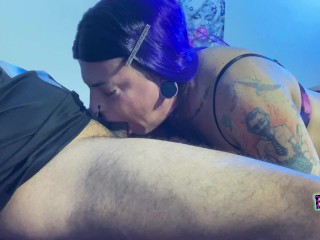 Straight guy lets trans girl suck his big dick and does deep throat - Full video on OF/EMMAINK13