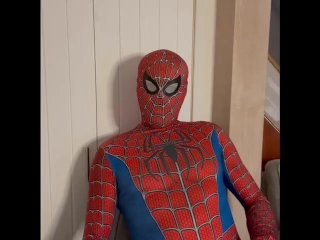 Spiderman removes his mask whilst masturbating