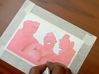 Erotic Art Or Drawing Of  Sexy Indian Married Woman Having A Steamy Affair With Her Two Boyfriends