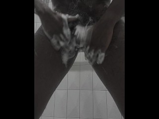 Stroking my soapy cock with 2 hands