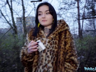 Public Agent French babe Crystal Cherry outdoor blowjob and big dick pov