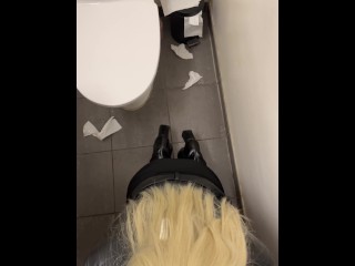 Blonde girl fucked loud in public bathroom