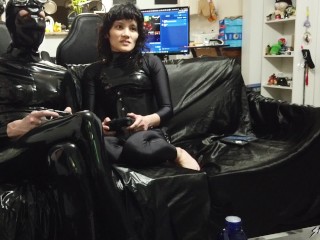 Gaming in Latex and Zentai - Latex Toe Socks Focus - Side of Light