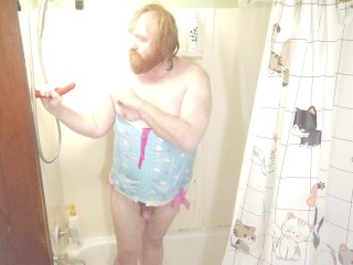 Little Sissy Sub Wears Care bear Corset and poses and dances in Bath tub Sexy Golden Shower POV HD