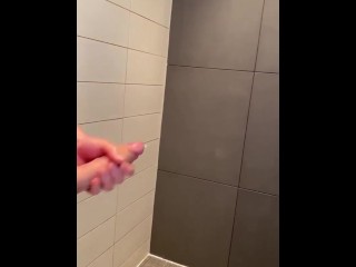 Quick jerking off and huge cumshot at public toilet