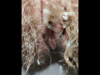 Hairy pussy pissing in the morning + bonus light farting