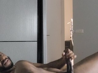 Stroking my cock with the door open shared accommodation