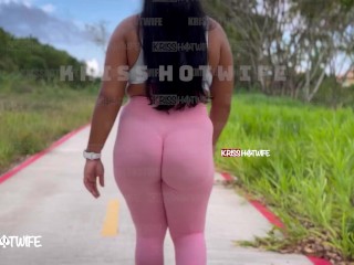 Married whore taking her morning walk with leggings showing off her pussy (cameltoe) and showing off