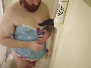 Little Sissy Sub Femboy Takes Huge Bad Dragon Dildo up tight little ass hole in shower poses dances