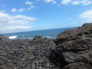 My naked short-haired wife sucked my cock outdoor on a beach