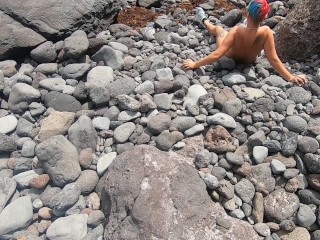 My naked short-haired wife sucked my cock outdoor on a beach