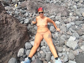 My naked short-haired wife sucked my cock outdoor on a beach