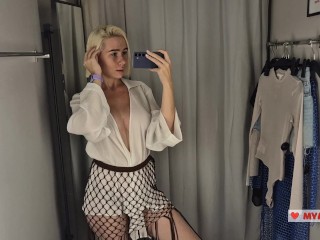 Try On Haul Transparent Clothes with huge tits, at the fitting room. Completely See Through Clothes,