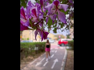 Walking through the park in a sheer Croptop