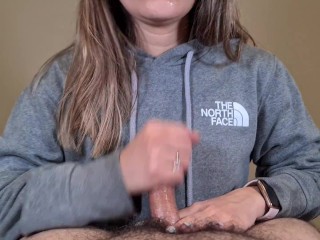 College Girlfriend Fast Handjob with Huge Cumshot - Girl In Hoodie