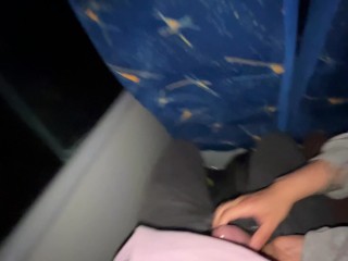 I suck an unknown passenger on a real bus and he cums in my mouth