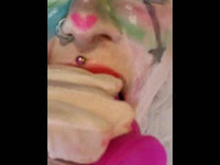 Goth Clown Girl gives Daddy a Deepthroat Blowjob