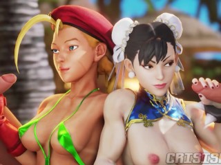 Chun Li and Cammy get fucked on the beach