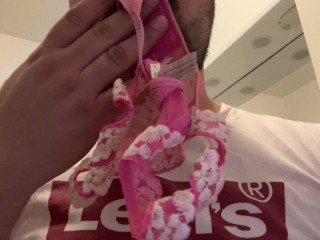 I masturbate smelling my stepmother's used panties and cum on them