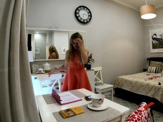 Hot sexy French Blonde in Porn Casting with her Tennis Skirt to do some House Work