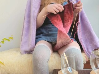 Cozy Afternoon on Balcony with Knitting and Tea