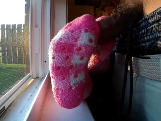 Footjob foot fetish shoejob fuzzy flip-flop footjob with huge cum.