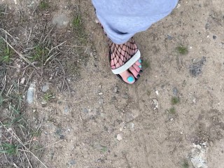 Sissy in high heels walking the trails