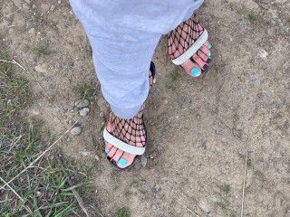 Sissy in high heels walking the trails