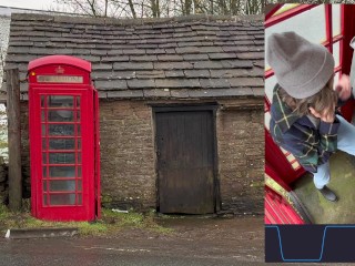 Cumming hard in public red telephone box with Lush remote controlled vibrator in English countryside