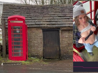 Cumming hard in public red telephone box with Lush remote controlled vibrator in English countryside