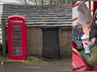 Cumming hard in public red telephone box with Lush remote controlled vibrator in English countryside