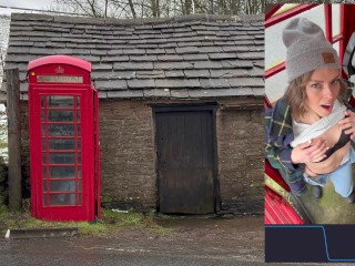 Cumming hard in public red telephone box with Lush remote controlled vibrator in English countryside