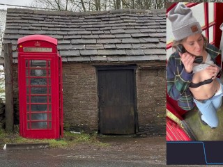 Cumming hard in public red telephone box with Lush remote controlled vibrator in English countryside