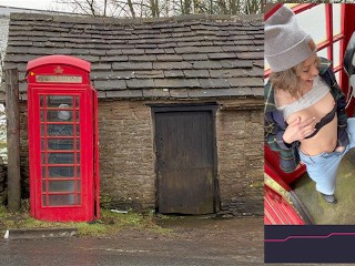 Cumming hard in public red telephone box with Lush remote controlled vibrator in English countryside