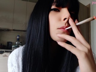 Goth Babe Smoking in bathrobe (full vid on my 0nlyfans/ManyVids)