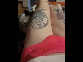 Having fun making my dick move in my thong panties