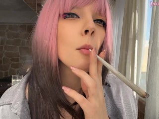 Pink Hair Step Sister smoking for you (full vid on my 0nlyfans/ManyVids)